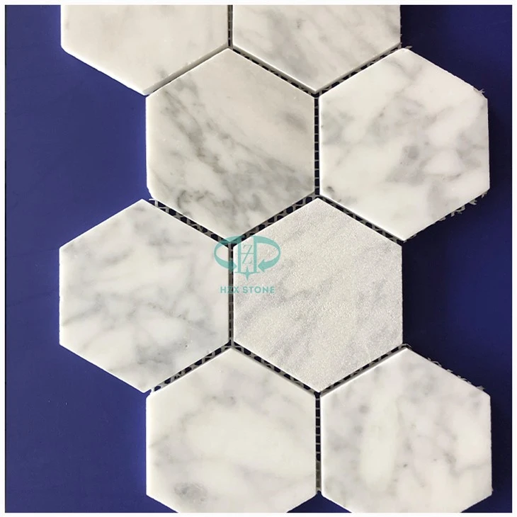 Carrara vit marmor hexagon mosaikplatta