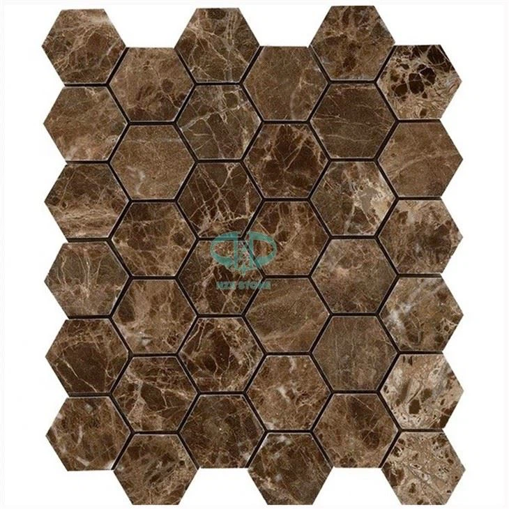 Dark Emperador Marble Hexagon Marble Mosaic Tiles