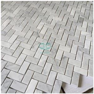 Bianco Carrara Herringbone Marmor Mosaik