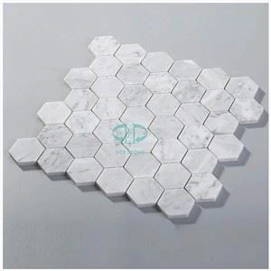 Carrara hexagon marmor mosaikplatta